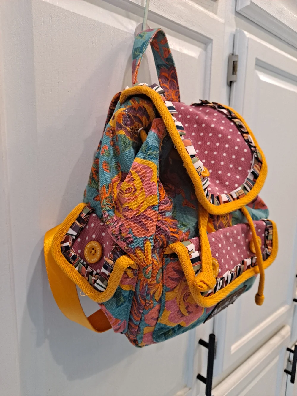 Matilda Jane Floral & Polka Dot Mini Backpack Pink Teal Yellow Book Ruffle Motif